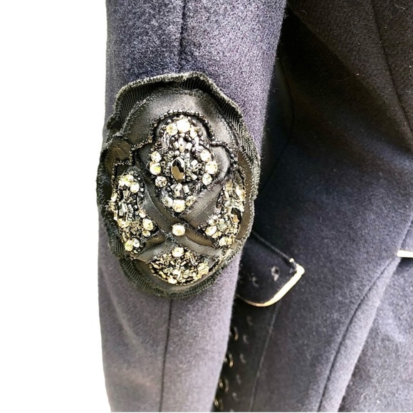 Prada NWTlong dark blue double breasted coat with crystal elbow patches Sz eu 42 - Picture 12 of 16
